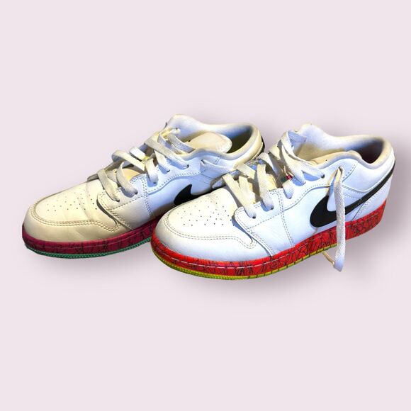 Nike Air Jordan 1 Retro Low GS White Volt‎ Crimson US Size 7Y - Picture 1 of 8